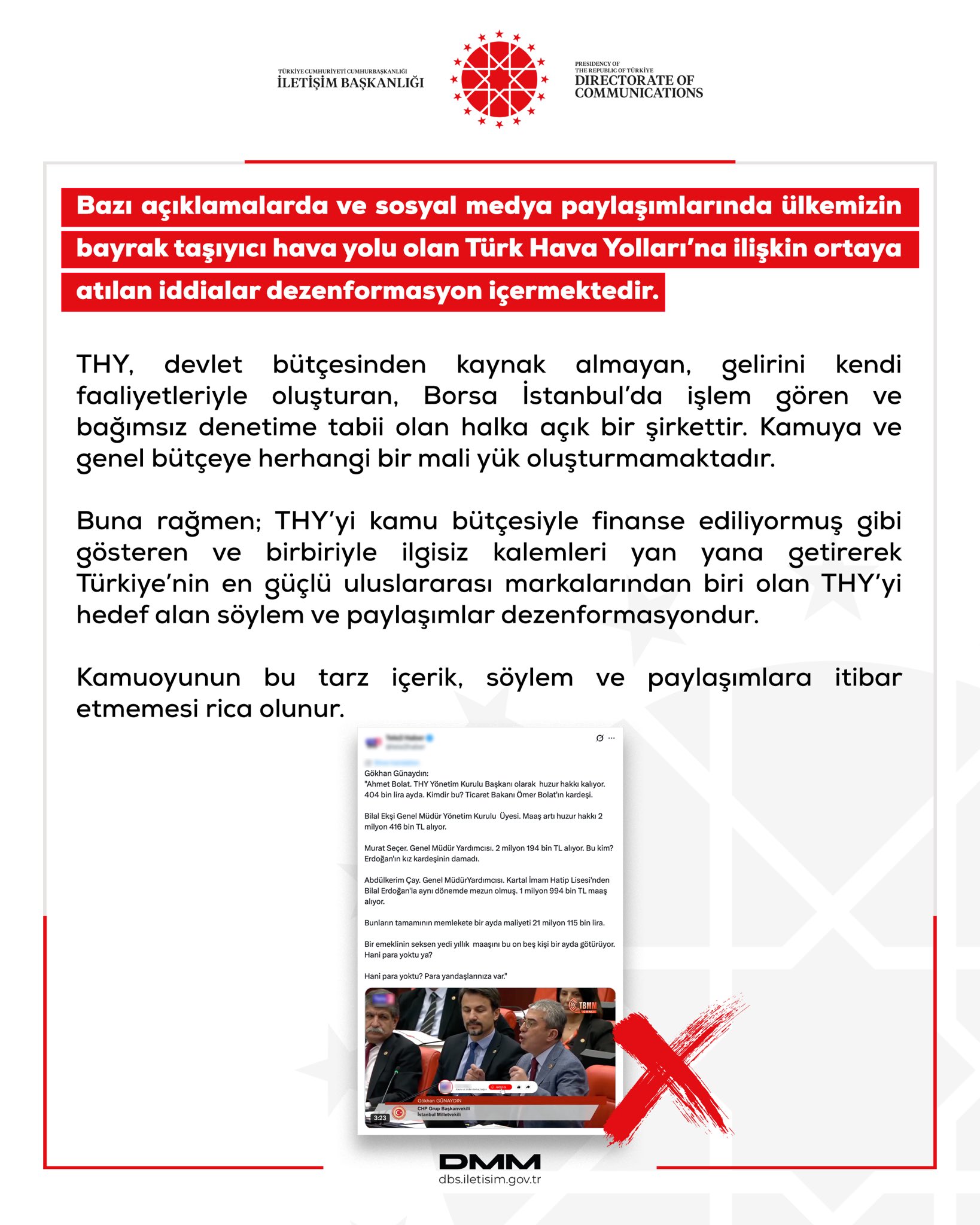 DMM: Türk Hava Yolları’na ilişkin ortaya atılan iddialar dezenformasyon içermektedir