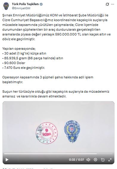 Şırnak’ta 590 milyon lira değerinde kaçak altın ve döviz ele geçirildi, 3 gözaltı