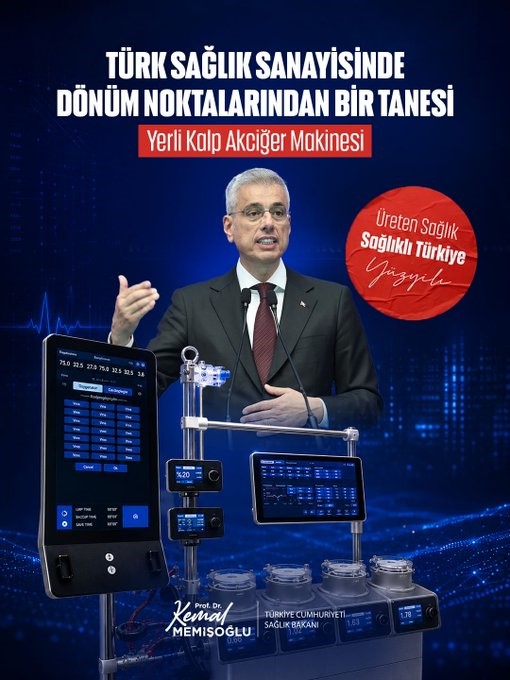 Bakan Memişoğlu’ndan "Yerli Kalp Akciğer Makinesi" paylaşımı
