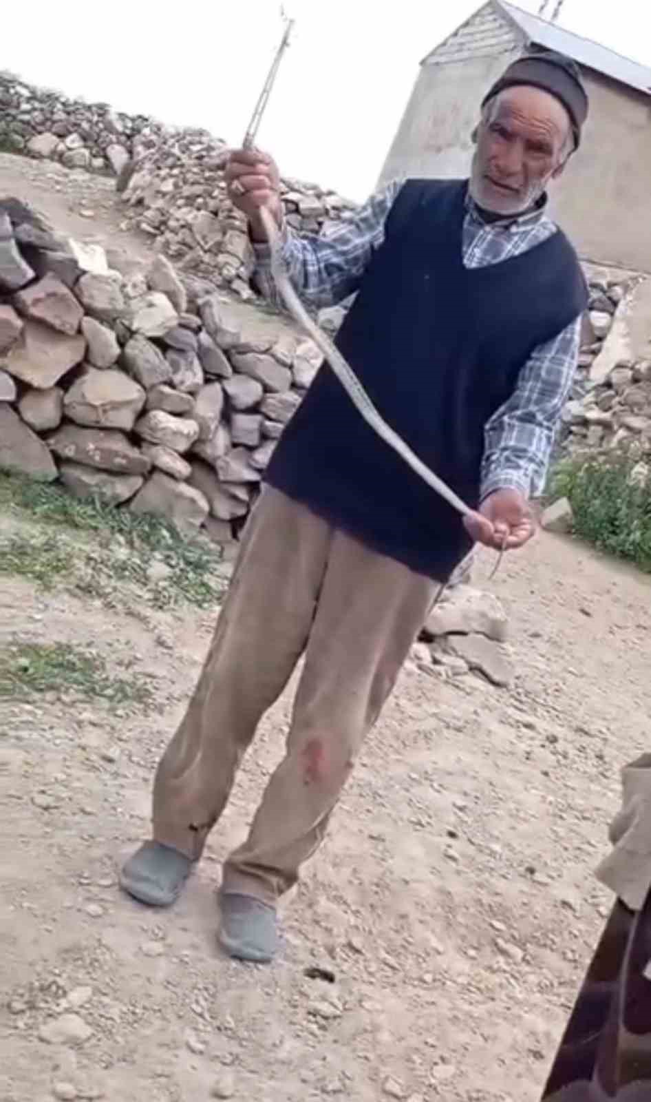 Iğdır’da eve girmeye çalışan yılanı çıplak elle yakaladı
