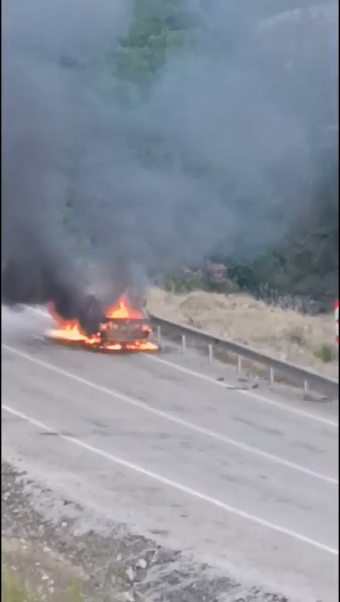 Adana'da seyir halindeki otomobil alev alev yandı